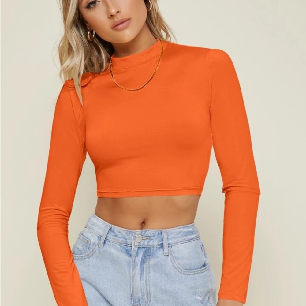 Vibrant Orange Long Sleeve Crop Top
